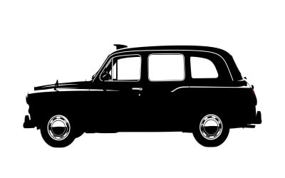 Vintage station wagon car illustration in classic black and white isolated on white background