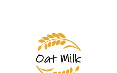 Cartoon Hand-Drawn Oat Milk Logo with Sprigs and Lettering
