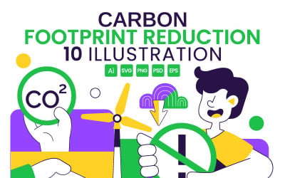 10 Carbon Footprint Reduction Vector Illustration