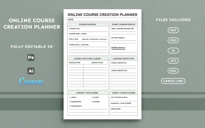 Planificador de creación de cursos en línea: plantilla minimalista para empresas educativas, tamaño A4