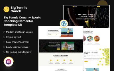 Big Tennis Coach - Kit de Modelos Elementor para Treinamento Esportivo