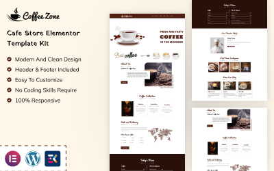 Coffee Zone - Kit de Modelo Elementor para Cafeteria