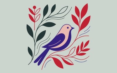 Minimalist Bird On Branch Vector Illustration Wall Art