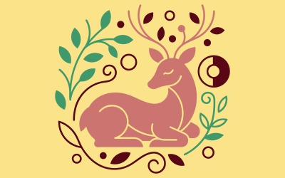 Minimalist Resting Deer Vector Illustration Wall Art
