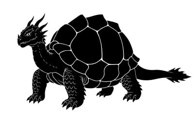 Black dragon turtle silhouette standing isolated on white background
