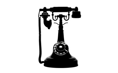 Black Silhouette of Vintage Rotary Phone isolated on white background