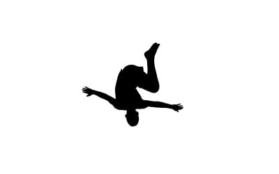 Man doing breakdancing move silhouette black shadow isolated on white background
