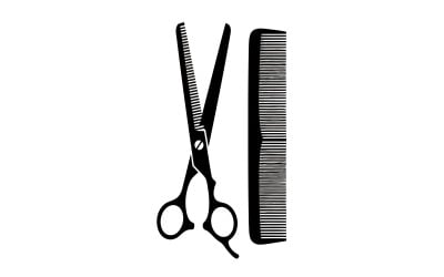 Silhouette of hair cutting scissors and comb isolated on white background