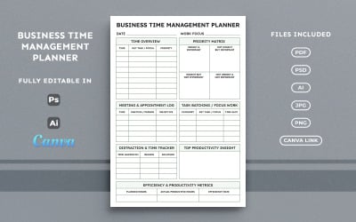 Business Time Management Planner – Work Productivity Planner, Minimal A4 Design