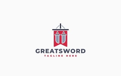 Sjabloon voor een bannerlogo met groot zwaard