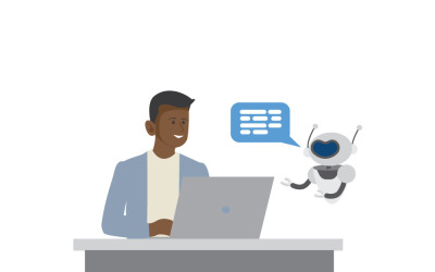 Illustration conceptuelle d&amp;#39;une conversation de support client avec un chatbot IA