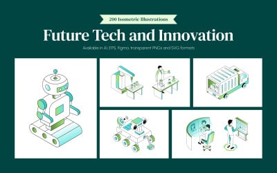 Geleceğin Teknolojisi ve İnovasyonu İzometrik Çizimler