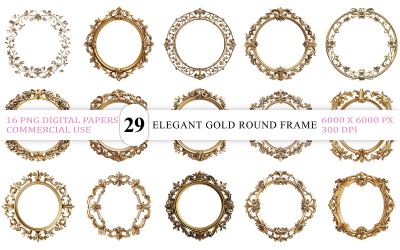 Luxury Vintage Round Frames Clipart | Royal Antique Circle Frame PNG Set | Decorative Gold Circular