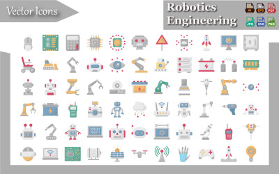 Robotik Mühendisliği Simge Paketi – Web, Uygulama, Kullanıcı Arayüzü/Kullanıcı Deneyimi, Eğitim ve Sunumlar için Vektör Simgeler