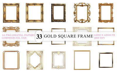 Decorative Square Gold Frame | Modern Vintage Gold Square Borders | Luxury Geometric Gold Frames