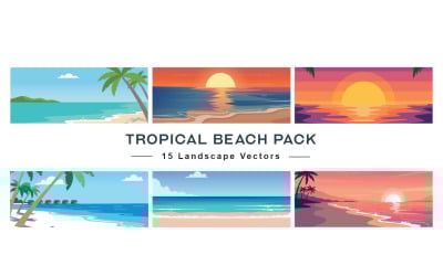 15 Tropical Beach Landscape Vector