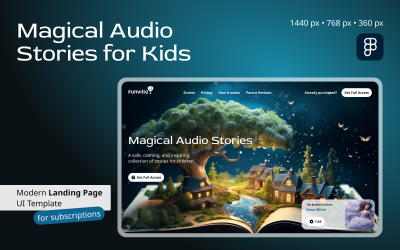 Modèle d&amp;#39;interface utilisateur de page d&amp;#39;accueil pour histoires audio magiques de Funville