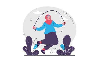 Une femme musulmane joue avec une corde dans le jardin