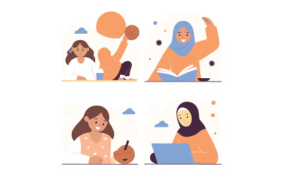 Una mujer musulmana lleva a su hijo al parque.