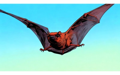 Close Up Bat Flying (Ai Illustration Image + Vector Line Art)