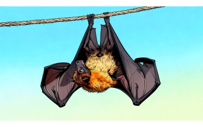 Close Up Bat Perching Tree (Ai Illustration Image + Vector Line Art)