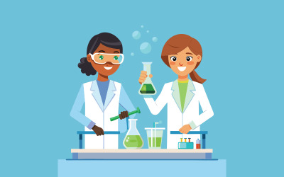 Kolaborativní věda se zkumavkami, baňkami a laboratoří chytrých nápadů