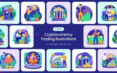 Illustratieset voor de handel in cryptovaluta