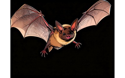 Graceful Bat Takes Flight Against Night Sky Moonlight (Ai Illustration Image + Vector Line Art)