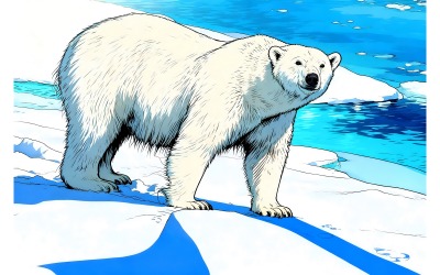 Polar Bear Pack Ice (Ai Illustration Image + Vector Line Art)