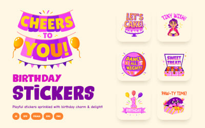 Set of Birthday Stickers and Party