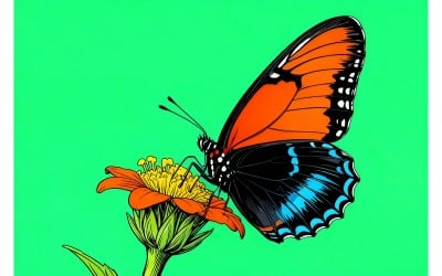 Butterfly Is Flower Butterfly Is Blue Yellow (Ai Illustration Image + Vector Line Art)