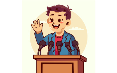Caricatura de un niño parado en un podio