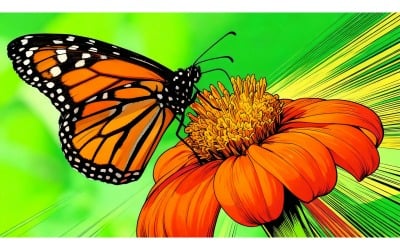 Close Up Side View Butterfly Flower (Ai Illustration Image + Vector Line Art)