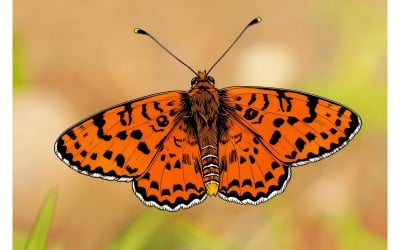 Closeup Shot Spotted Fritillary Butterfly (Ai Illustration Image + Vector Line Art)