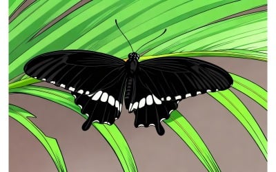 Macro Photography Shot Black Butterfly (Ai Illustration Image + Vector Line Art)