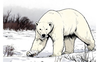 Polar Bear Tundra Snow Canada (Ai Illustration Image + Vector Line Art)