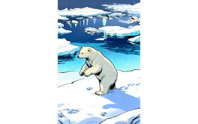Polar Bear Ursus Maritimus Cub Pack Ice North Norway (Ai Illustration Image + Vector Line Art)