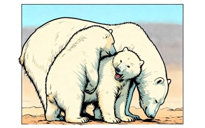 Selective Focus Shot Polar Bears (Ai Illustration Image + Vector Line Art)