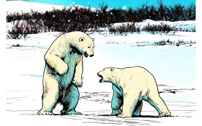 Two Polar Bears Are Playing With Each Other Tundr 3 (Ai Illustration Image + Vector Line Art)