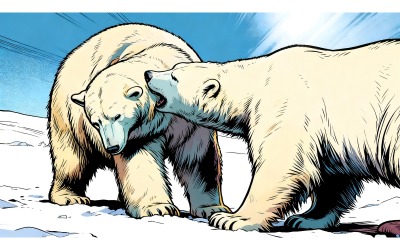 Two Polar Bears Playing With Each Other (Ai Illustration Image + Vector Line Art)