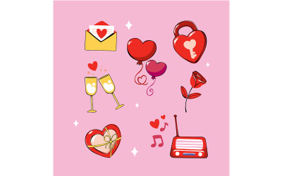 Colección de objetos de dibujos animados relacionados con el Día de San Valentín