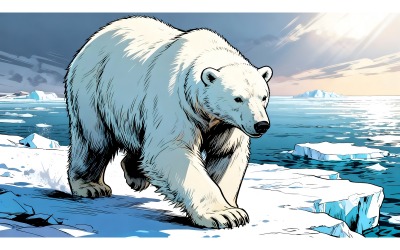 Wild Polar Bear Pack Ice Arctic (Ai Illustration Image + Vector Line Art)
