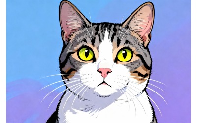 Close Up Portrait Cat 1 (Ai Illustration Image + Vector Line Art)