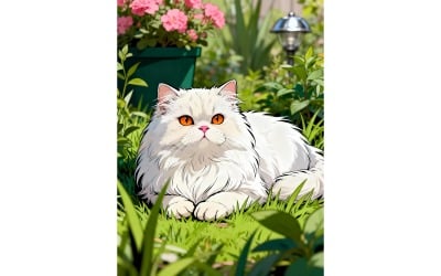 Lovely White Cat Nature (Ai Illustration Image + Vector Line Art)