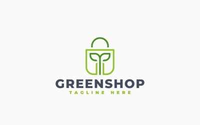 Minimalist Green Leaf Shopping Bag Logo Template Design