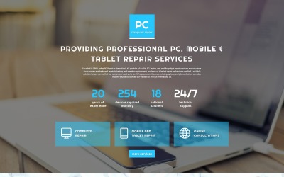 Landing Page Template namens "PC - Computer Repair Clean HTML" #56014