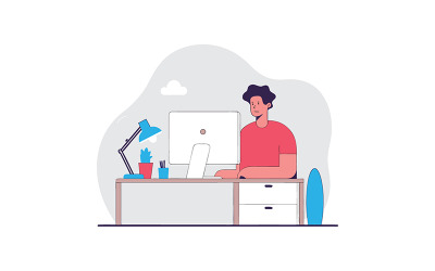 Creative designer focused on his work at a minimal home desk