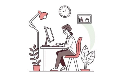 Creative worker using desktop computer in a minimal office room