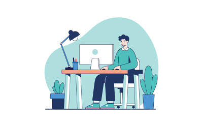 Remote worker doing his daily tasks from home