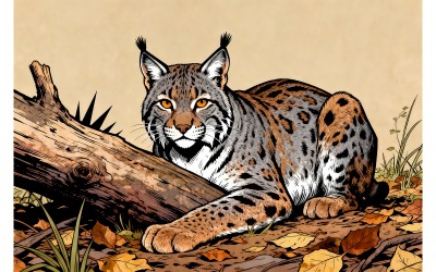 Small Bobcat American Wild Cats Animals Forests Red Lynx (Ai Illustration Image + Vector Line Art)